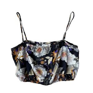 Janet Chung Crop Tank Floral Strappy Top Blouse XL black